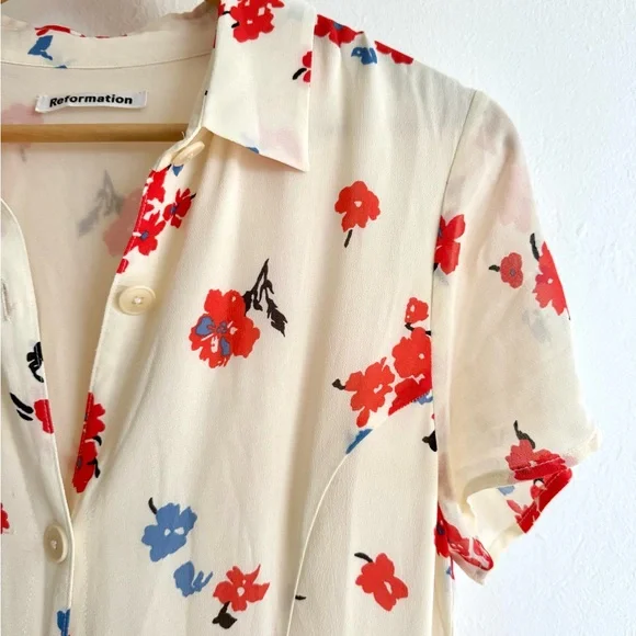 Reformation - Sheila Georgette Floral Print Midi Button Down Dress - Size 8 - Picture 12 of 14